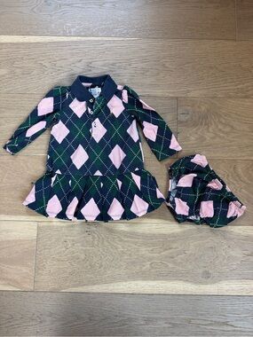 Ralph Lauren Pink & Dark Green Argyle Polo Top